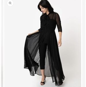 Unique Vintage Black Swiss Dot Starlet Duster